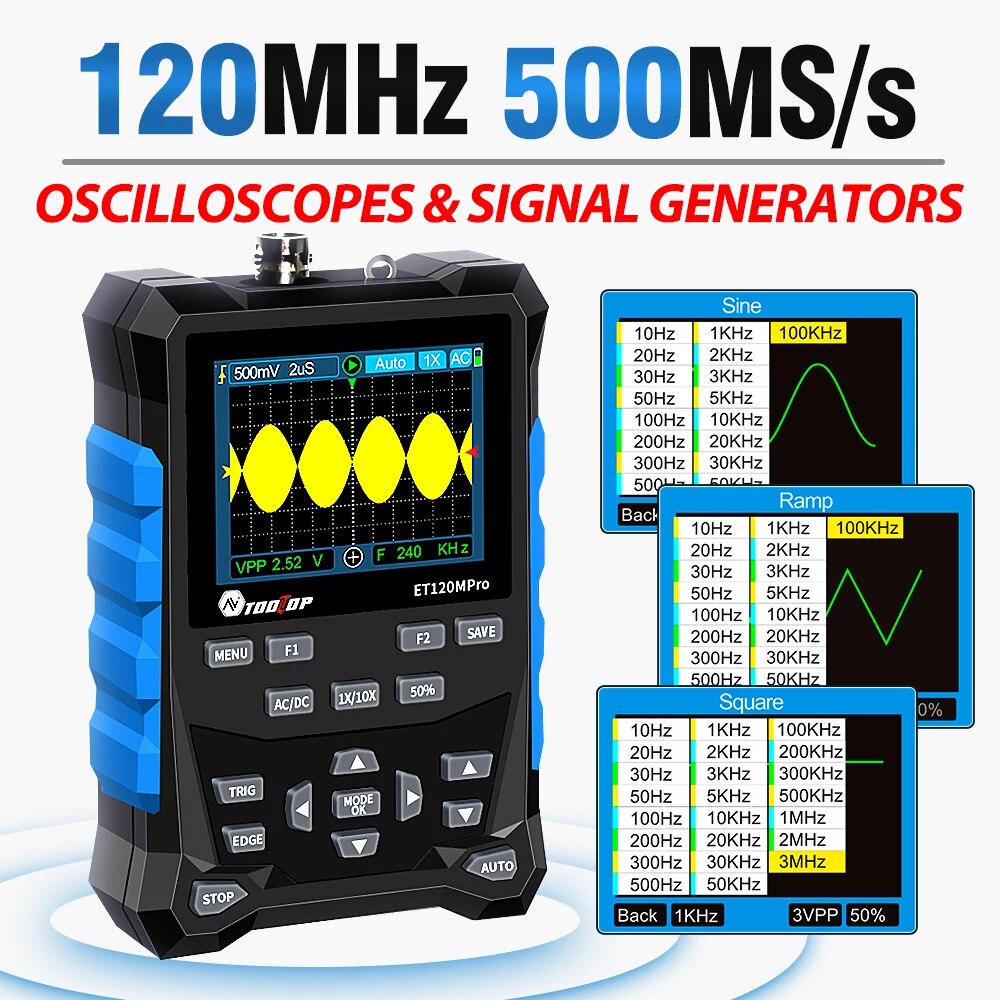 Digital Storage Oscilloscope 100Mhz - TOOLTOP ET120MPro Oscilloscope numérique Portable 120